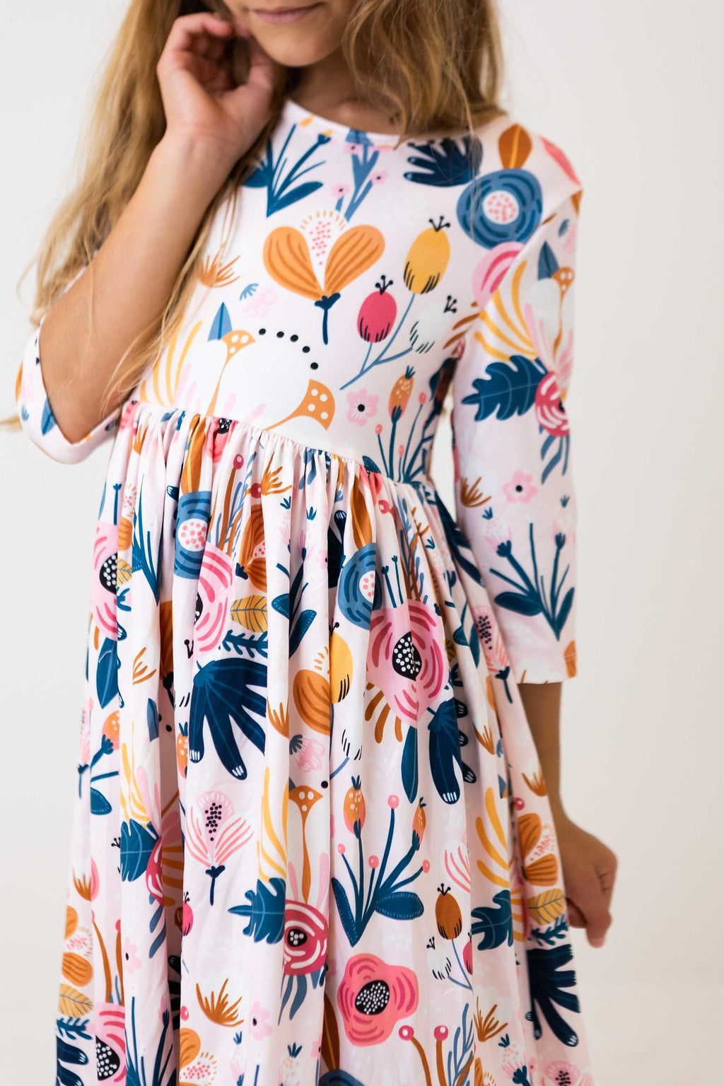 Blush Peony 3/4 Sleeve Pocket Twirl Dress