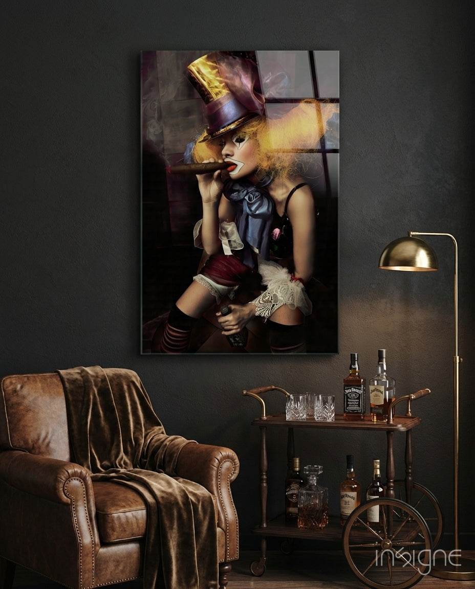 Female Clown Glass Wall Art