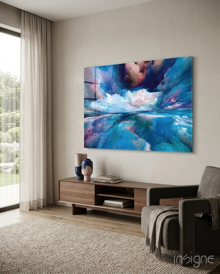 Blue Explosion Glass Wall Art