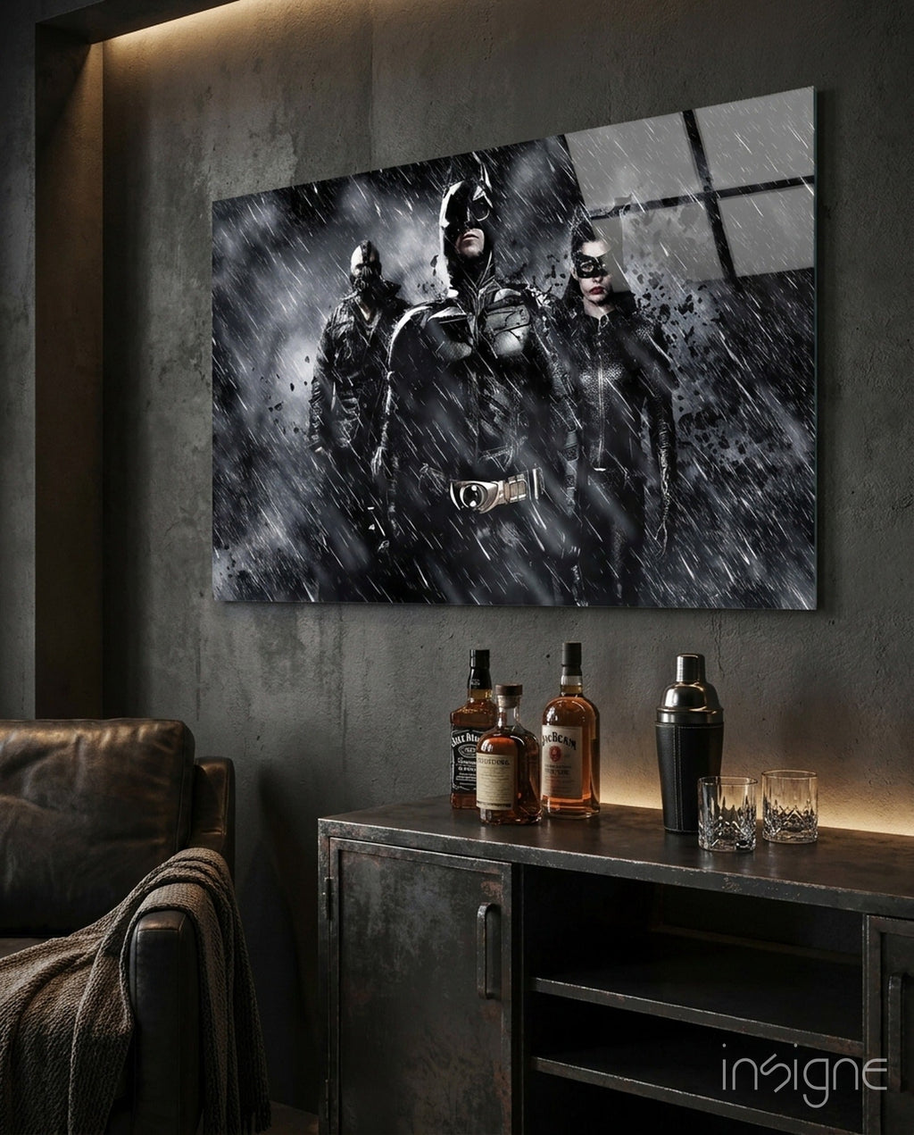 Batman, Catwomen and Bane Glass Wall Art