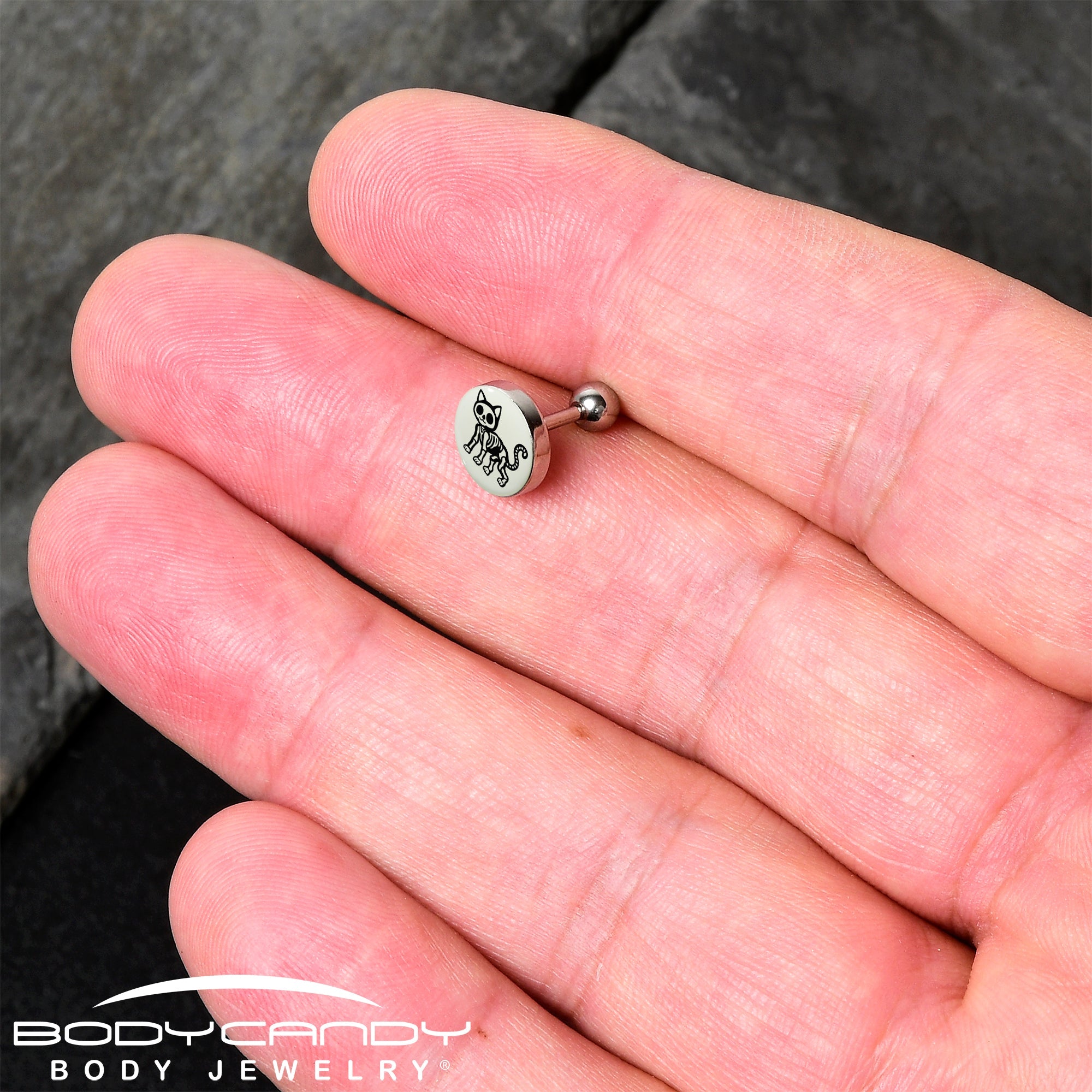 16G 1/4 Glow in the Dark Skeleton Kitty Cat Tragus Cartilage Earring by Onyx O