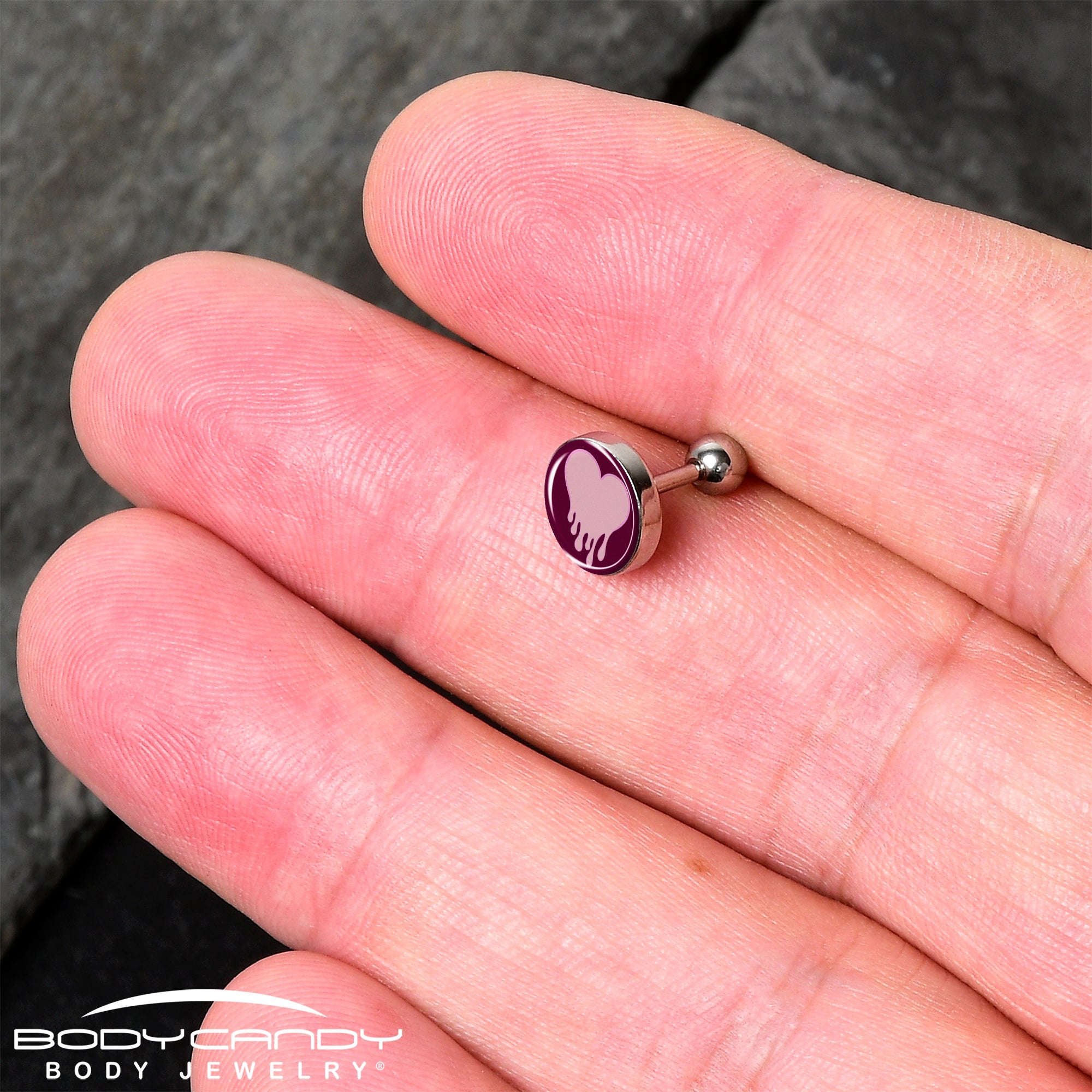 16G 1/4 Pinkish Melting Heart Tragus Cartilage Earring by Onyx O
