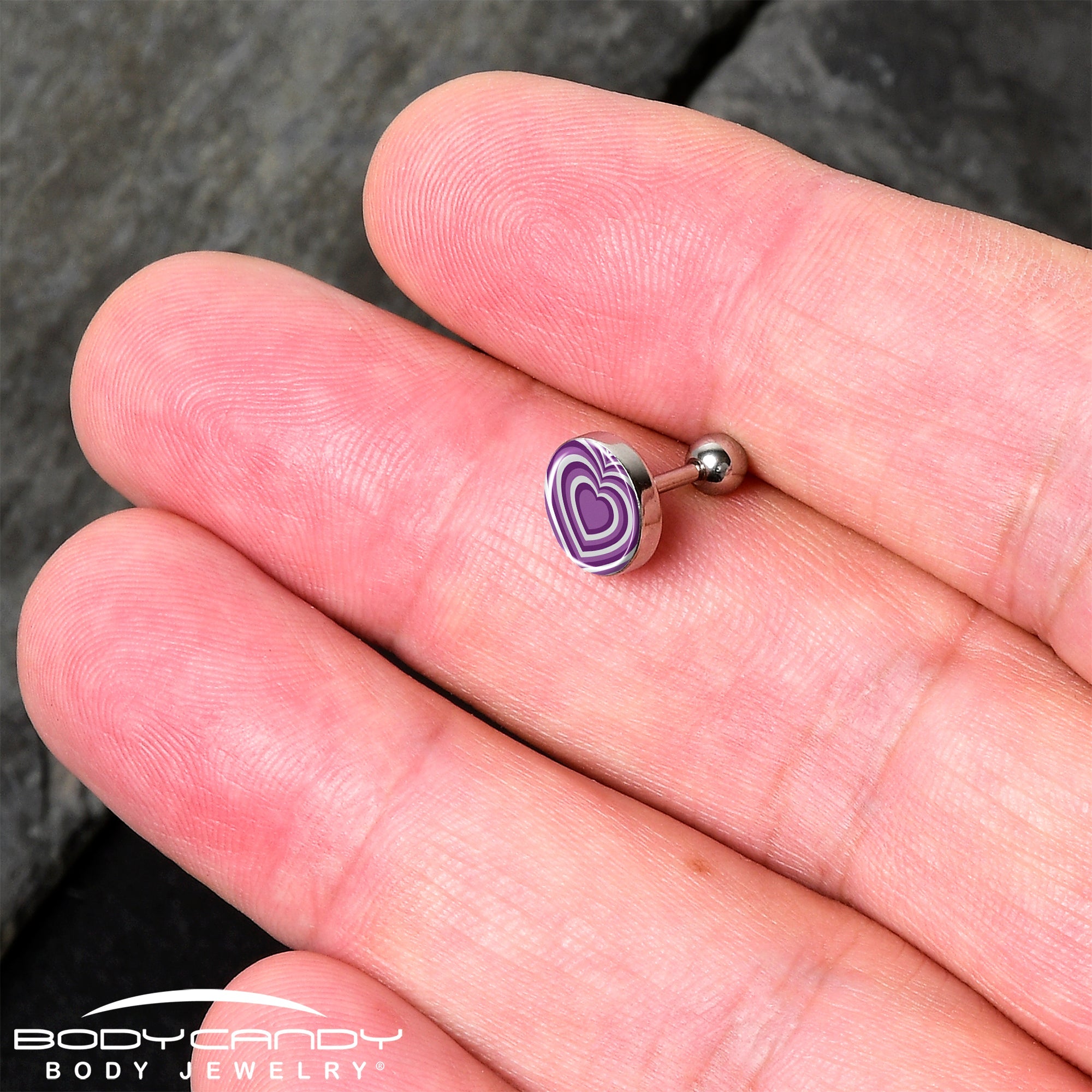 16G 1/4 Purple Retro Heart Tragus Cartilage Earring by Onyx O