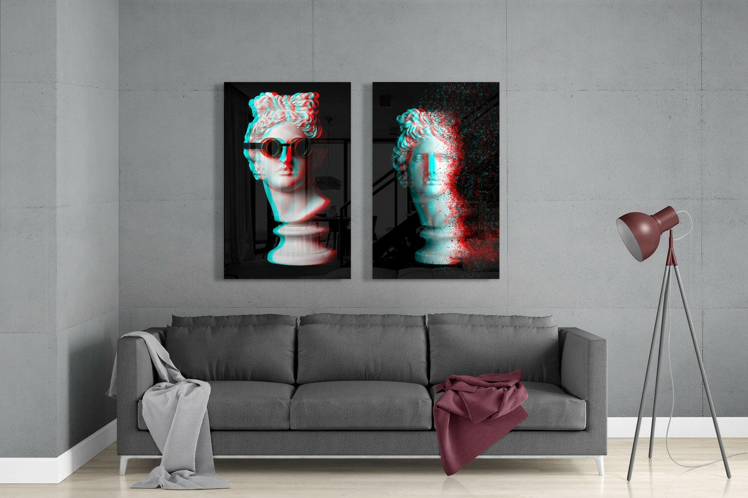 Statues 2 Pieces Combine Glass Wall Art