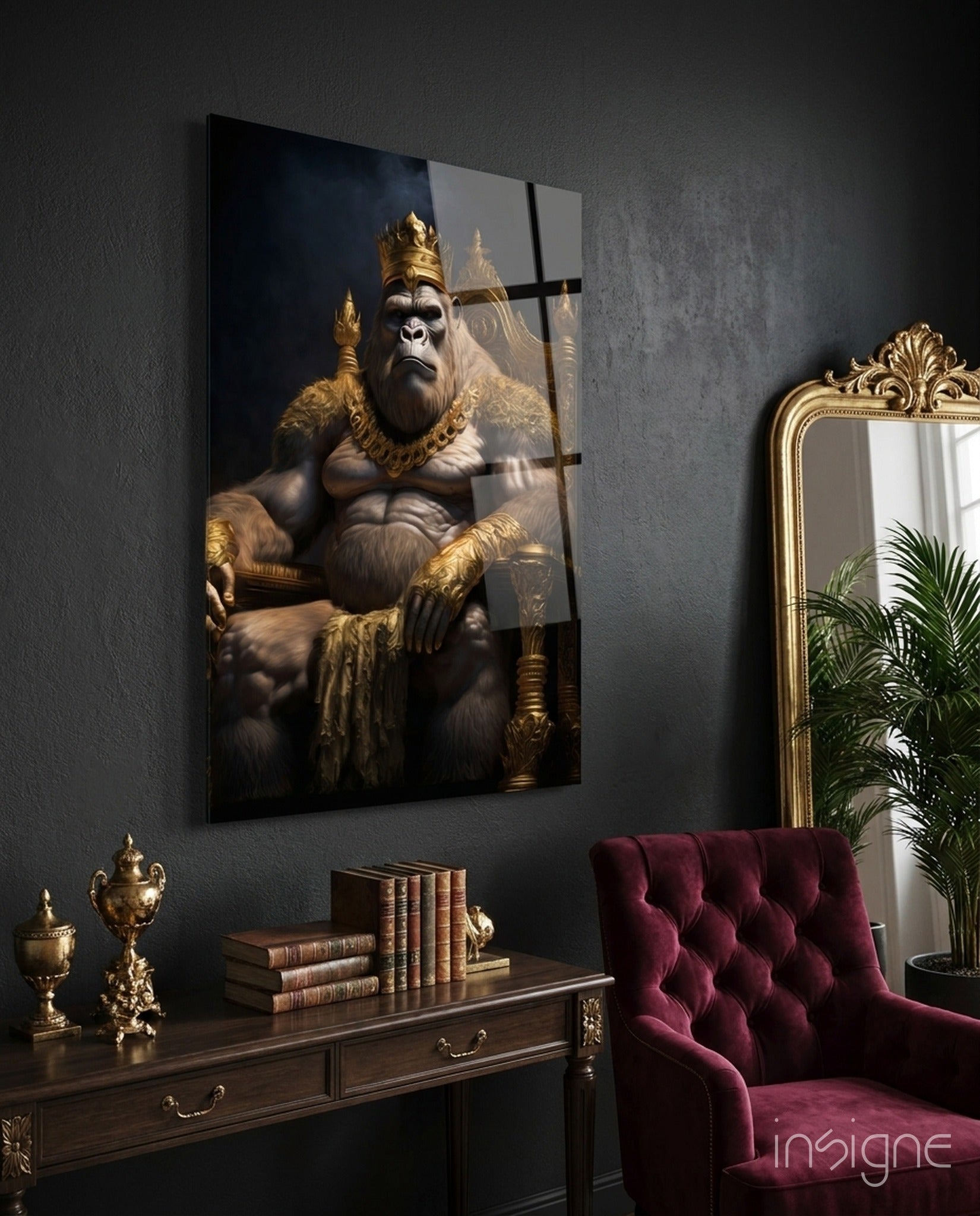 Ape King in Throne Glass Wall Art  || Designer Collection