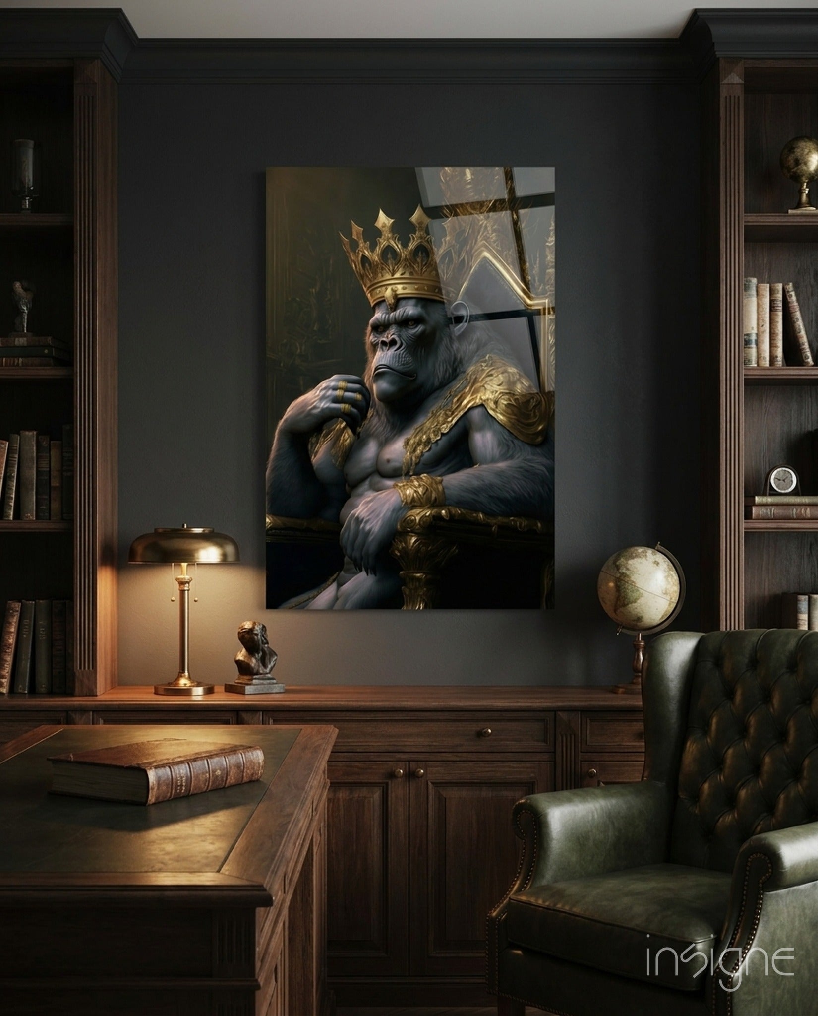 Ape King in Throne Glass Wall Art  || Designer Collection