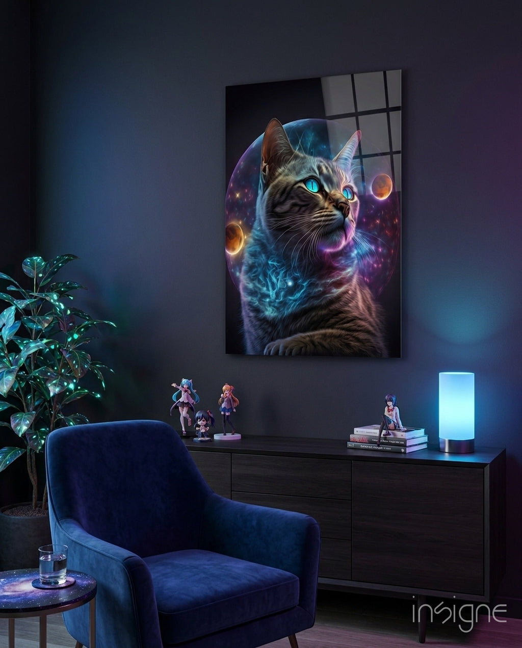 Moon Cat Glass Wall Art  || Designer Collection