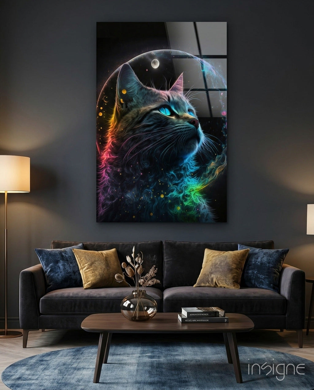 Moon Cat Glass Wall Art  || Designer Collection