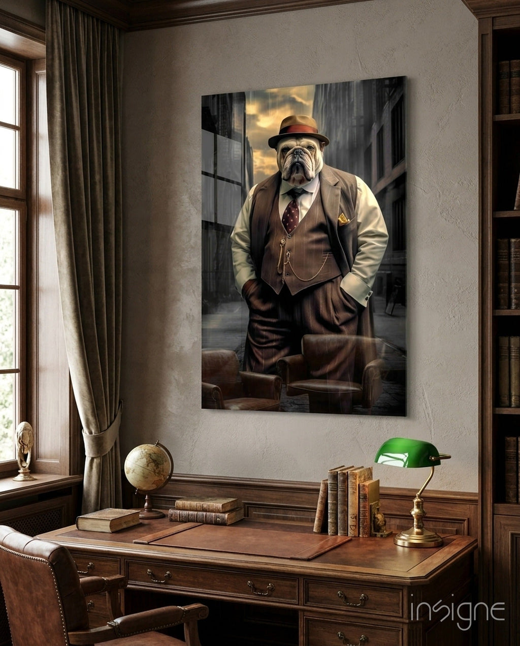 Bulldog in a Suit Glass Wall Art|| Designer's Collection