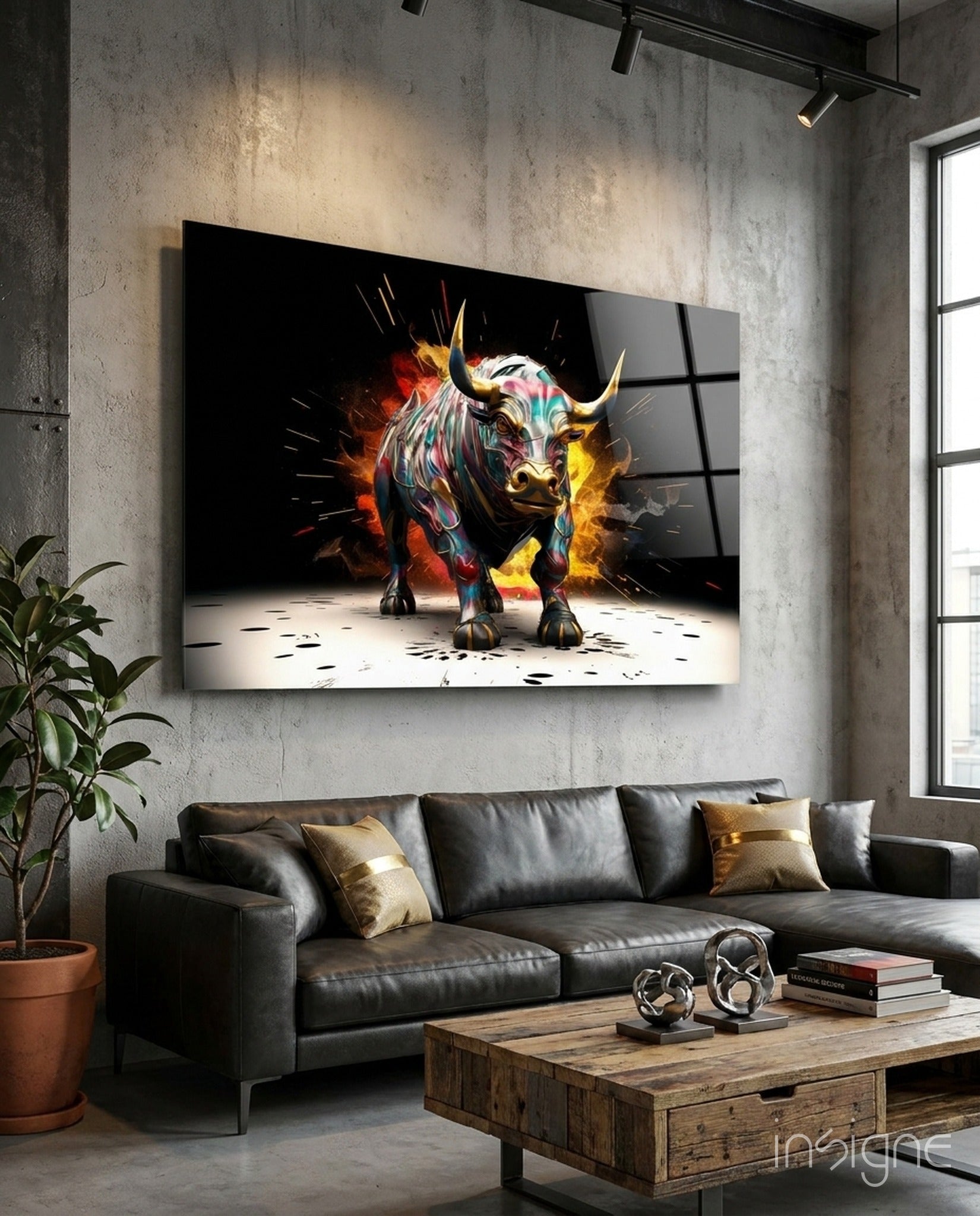 Bull Glass Wall Art|| Designer's Collection