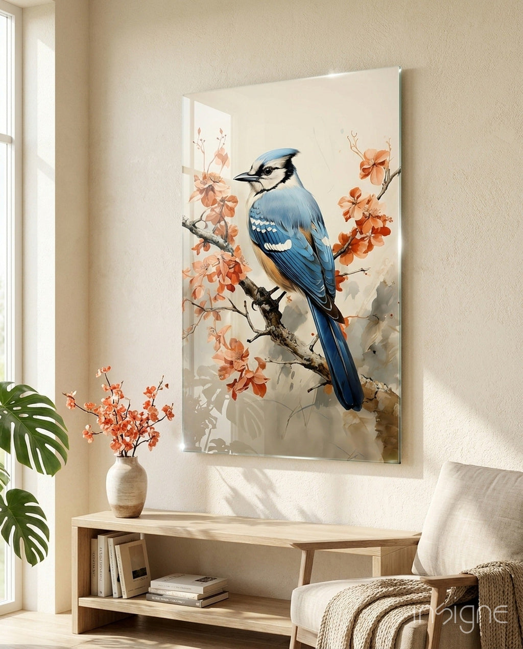 Bird on the Branch Glass Wall Art || Designer Collection