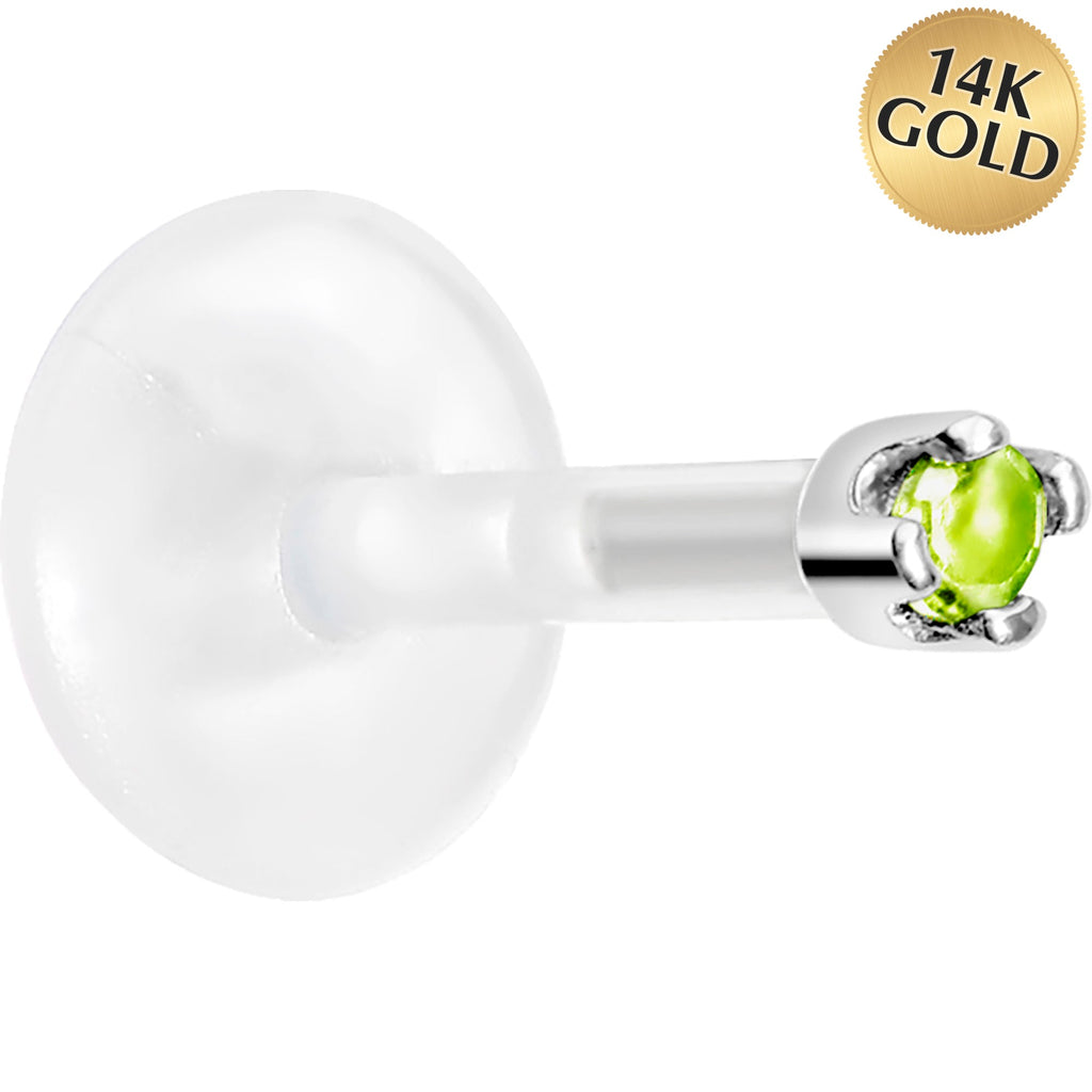 16G 1/4 14K White Gold August 1.5mm CZ Bioplast Push in Cartilage Earring