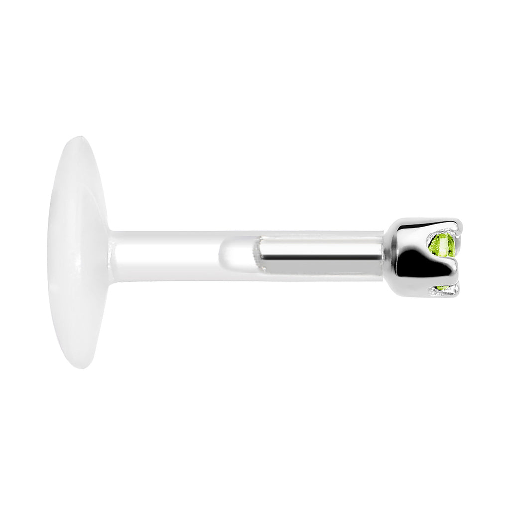16G 1/4 14K White Gold August 1.5mm CZ Bioplast Push in Cartilage Earring