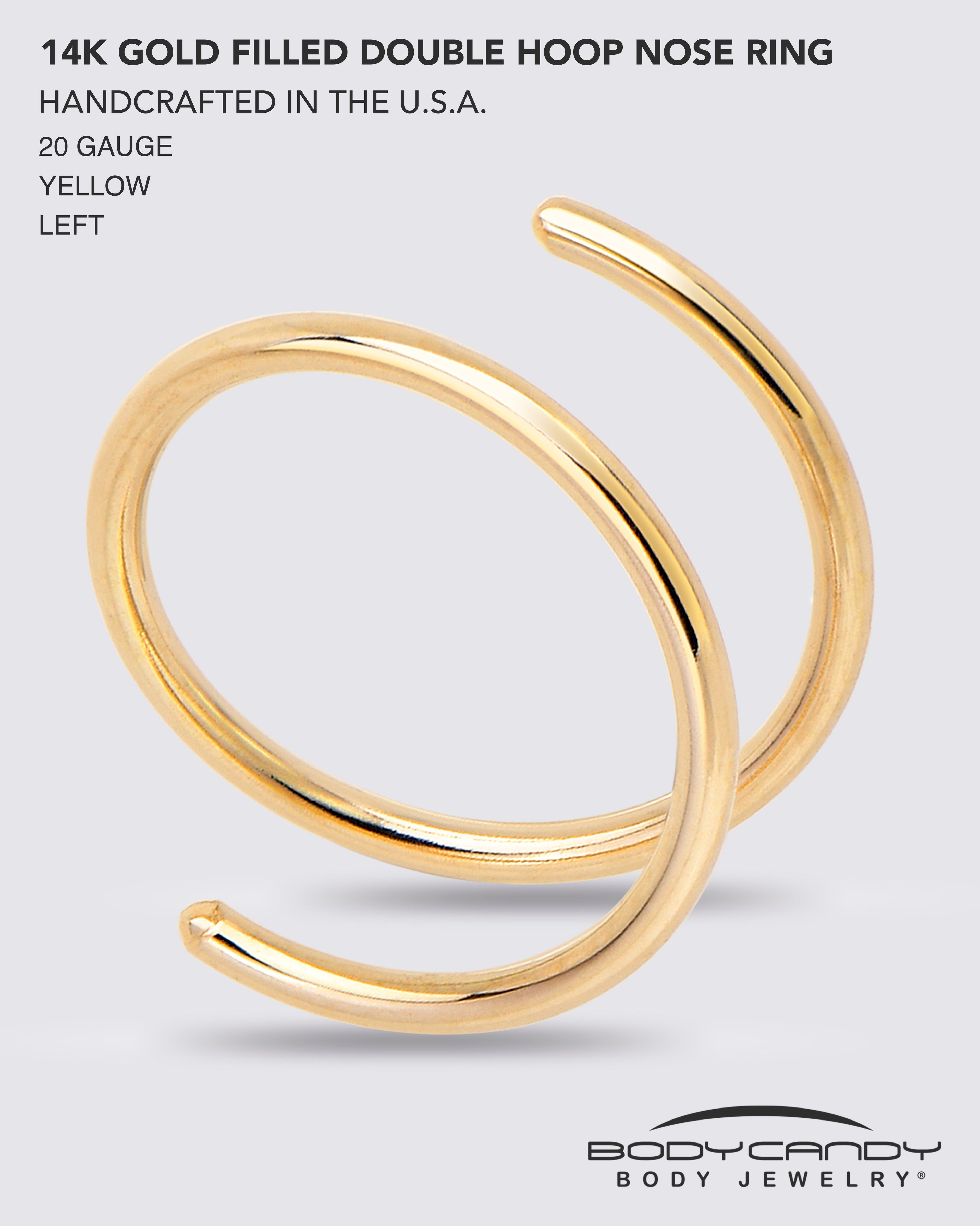 3Pack Double Hoop Nose 14k Gold Filled and 925 Silver Spiral Nose Rings 20G 8mm Left