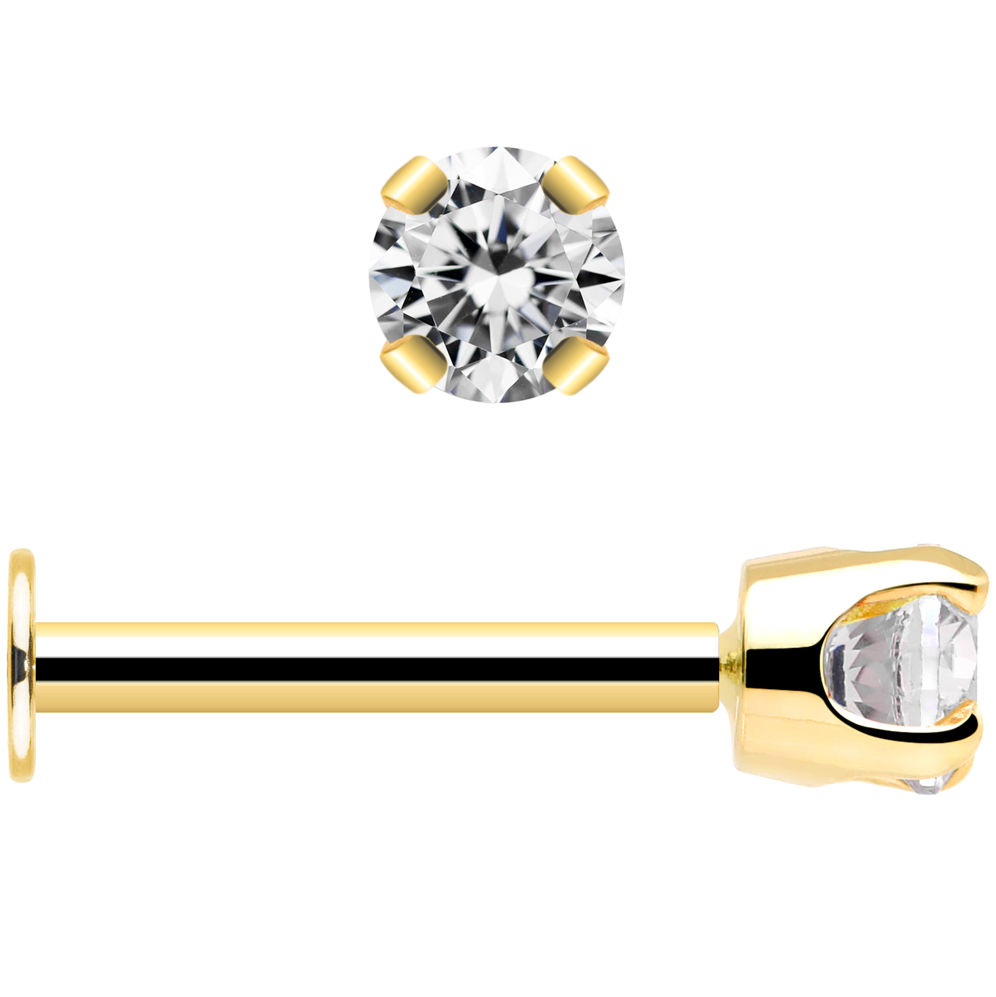 14k Yellow Gold Flat Back Earring with 3mm Lab Grown Diamond Handmade