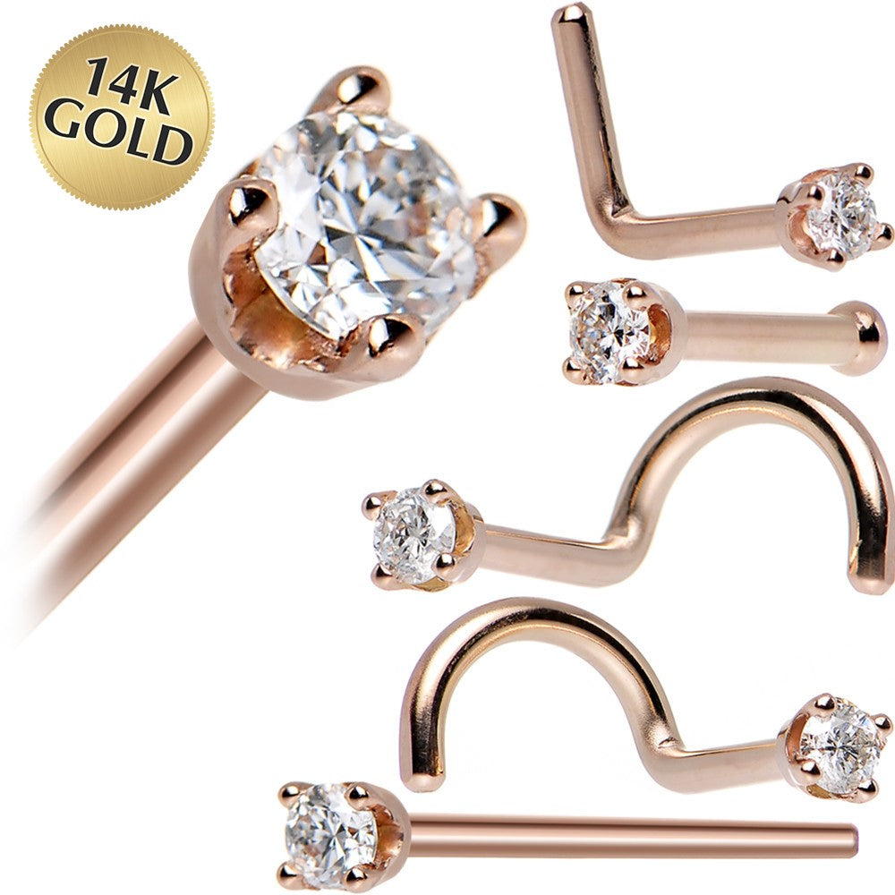14k Rose Gold 2mm Moissanite Nose Ring