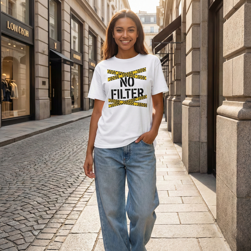 Bold Edgy Unapologetic Caution No Filter T-Shirt