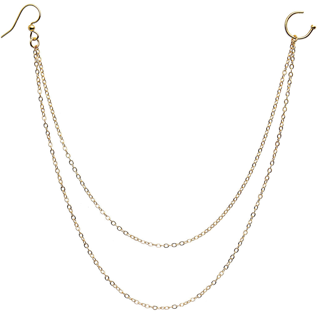 Handcrafted Pirate Booty Gold Plated Ear to Nose Chain 20G 5/16