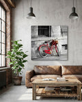 Red Bicycle Glass Wall Art