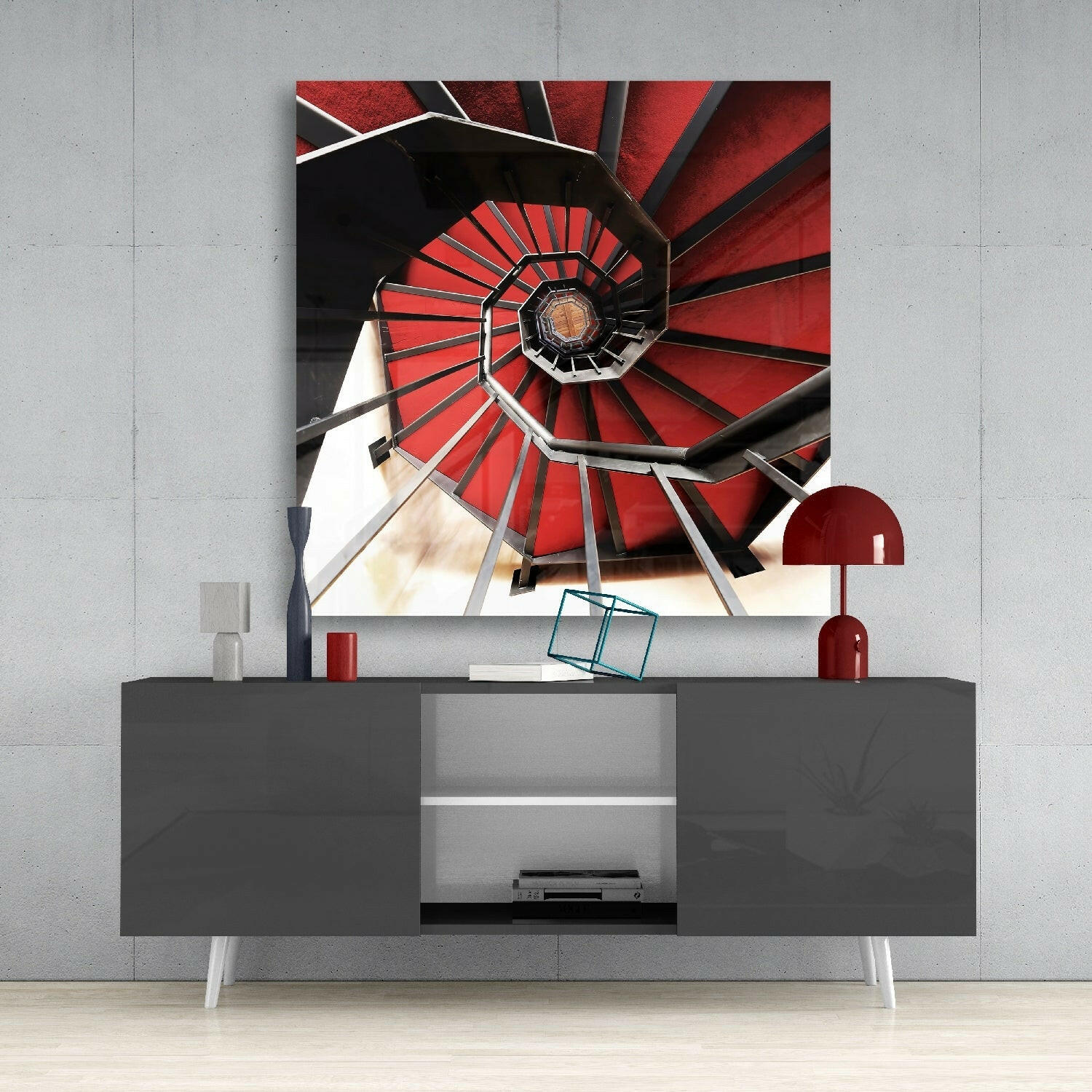 Red Stair Glass Wall Art