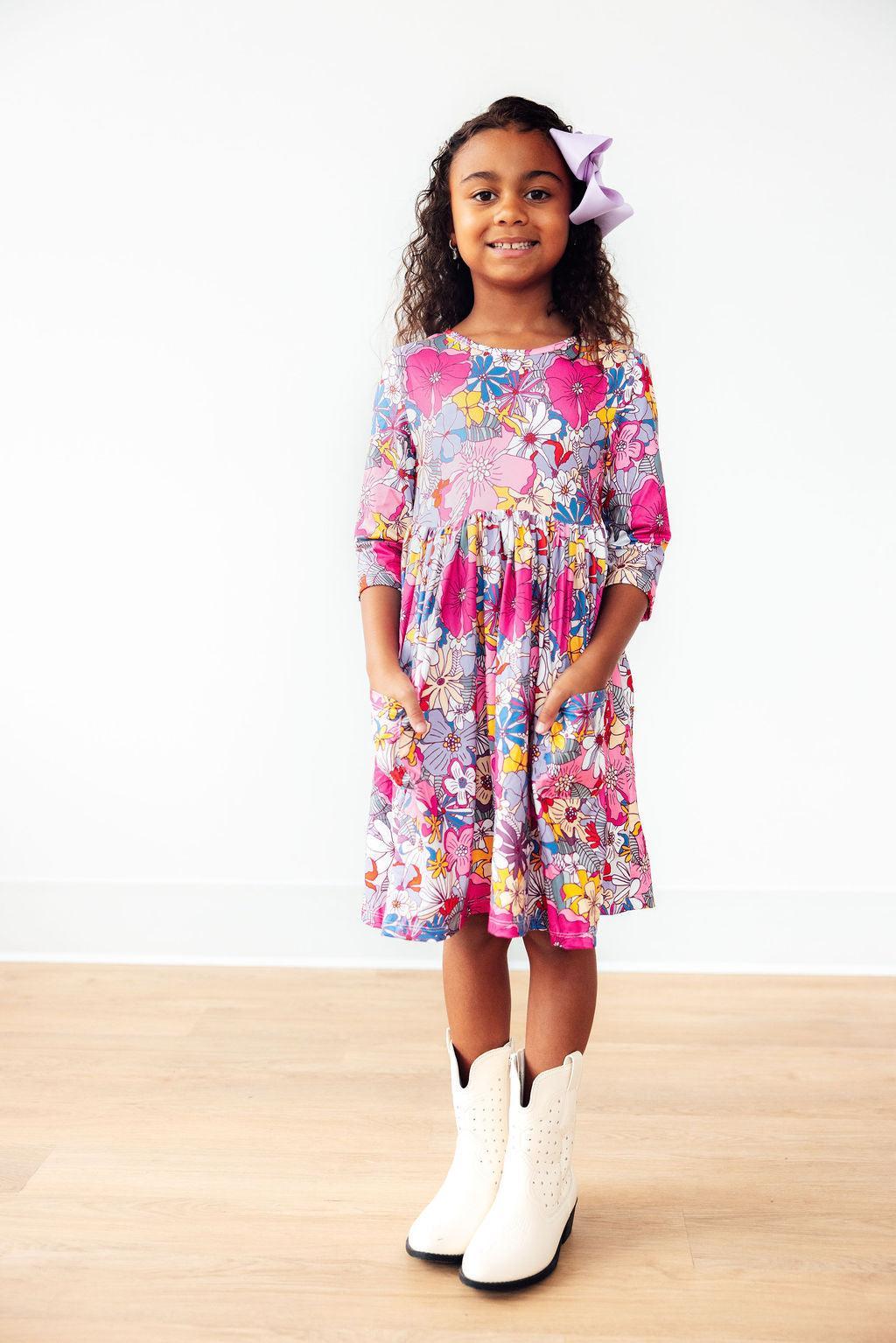 Mauve What's Up Buttercup 3/4 Sleeve Pocket Twirl Dress