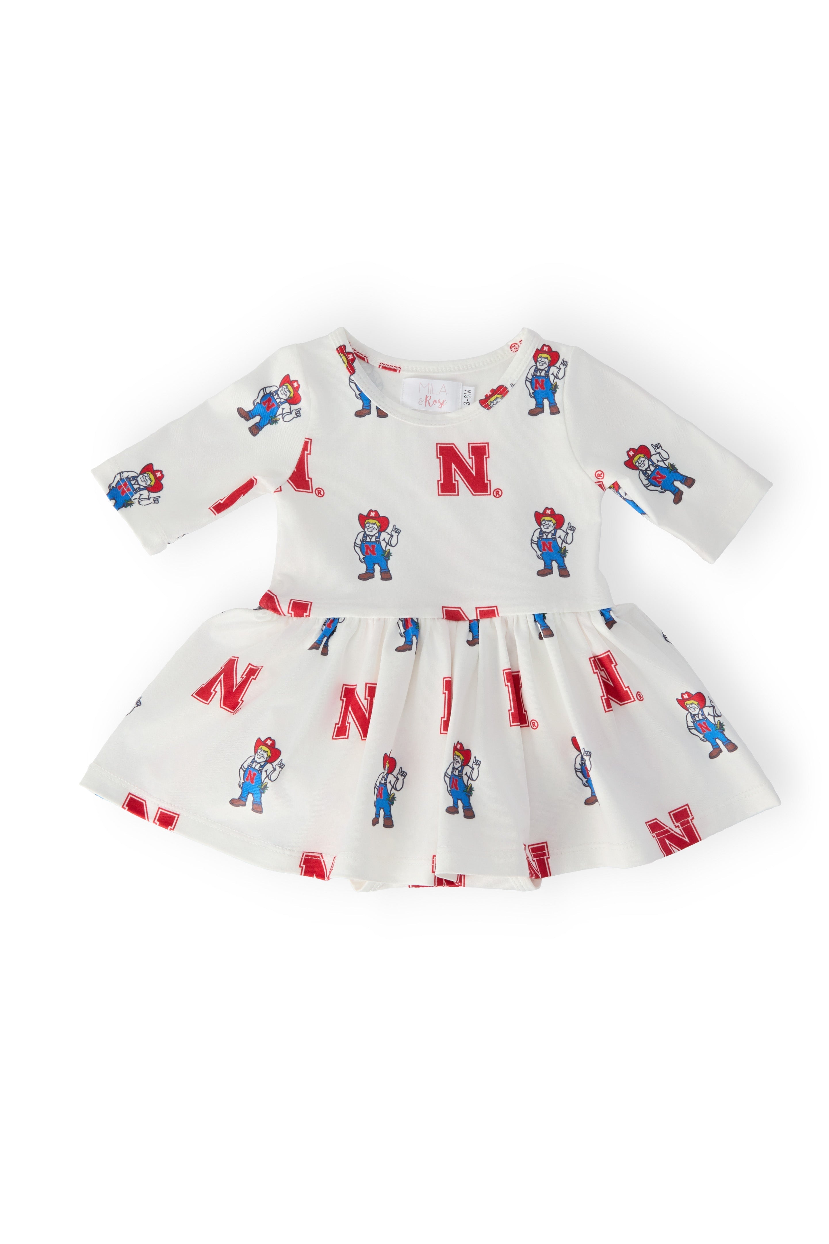 Nebraska White Herbie Husker 3/4 Sleeve Twirl Bodysuit