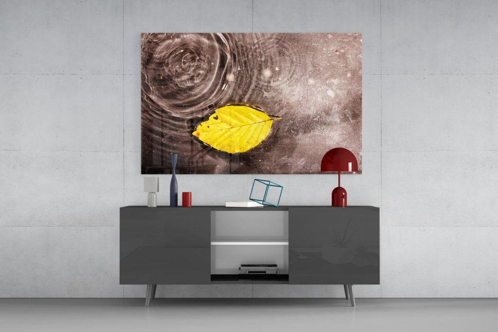 Yellow Leaf Glass Wall Art