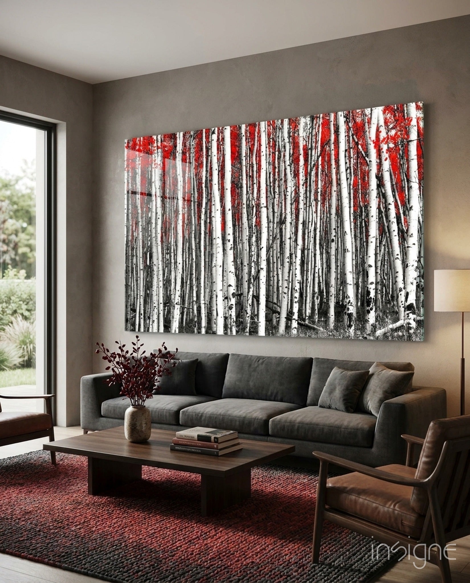 Red Forest Glass Wall Art