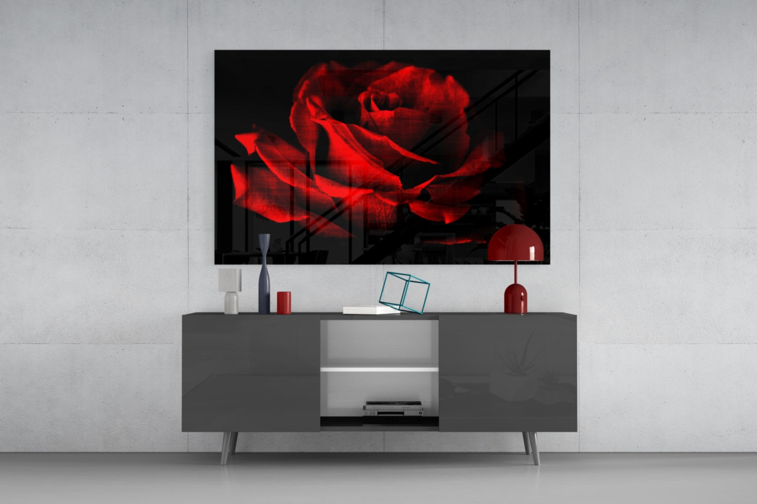 Red Rose Glass Wall Art