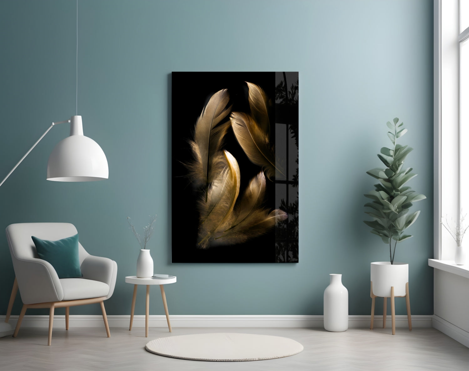 Tan Feather Glass Wall Art