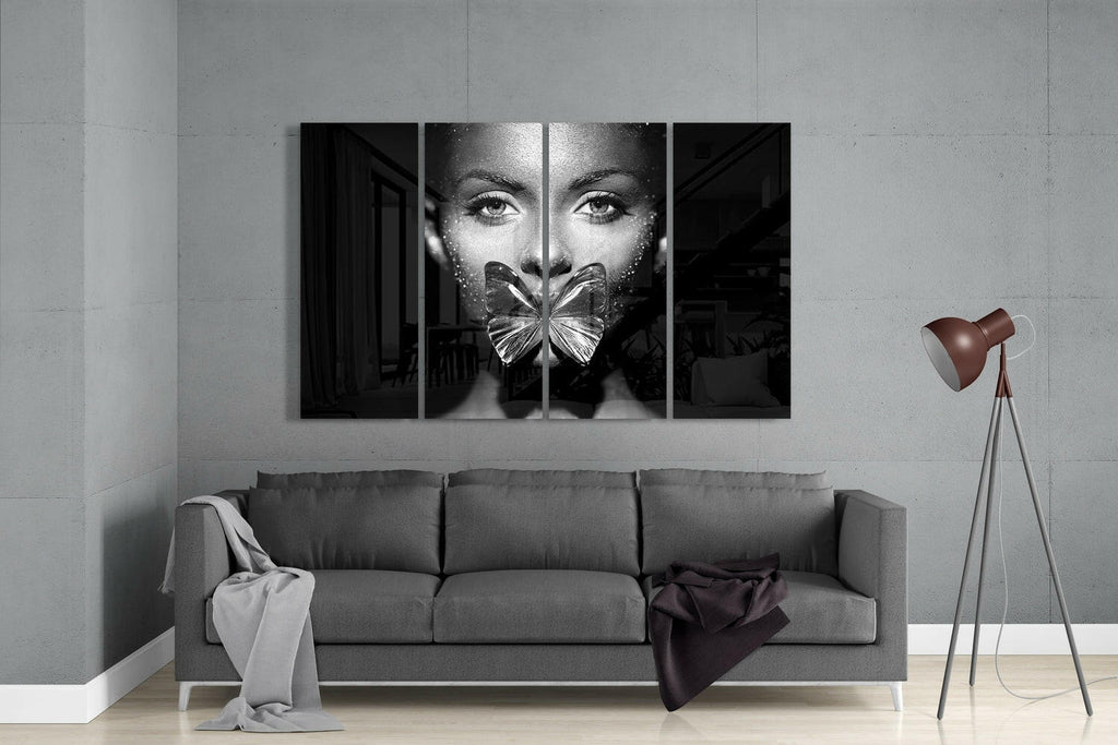 Butterfly Women 4 Pieces Mega Glass Wall Art (59"x36")