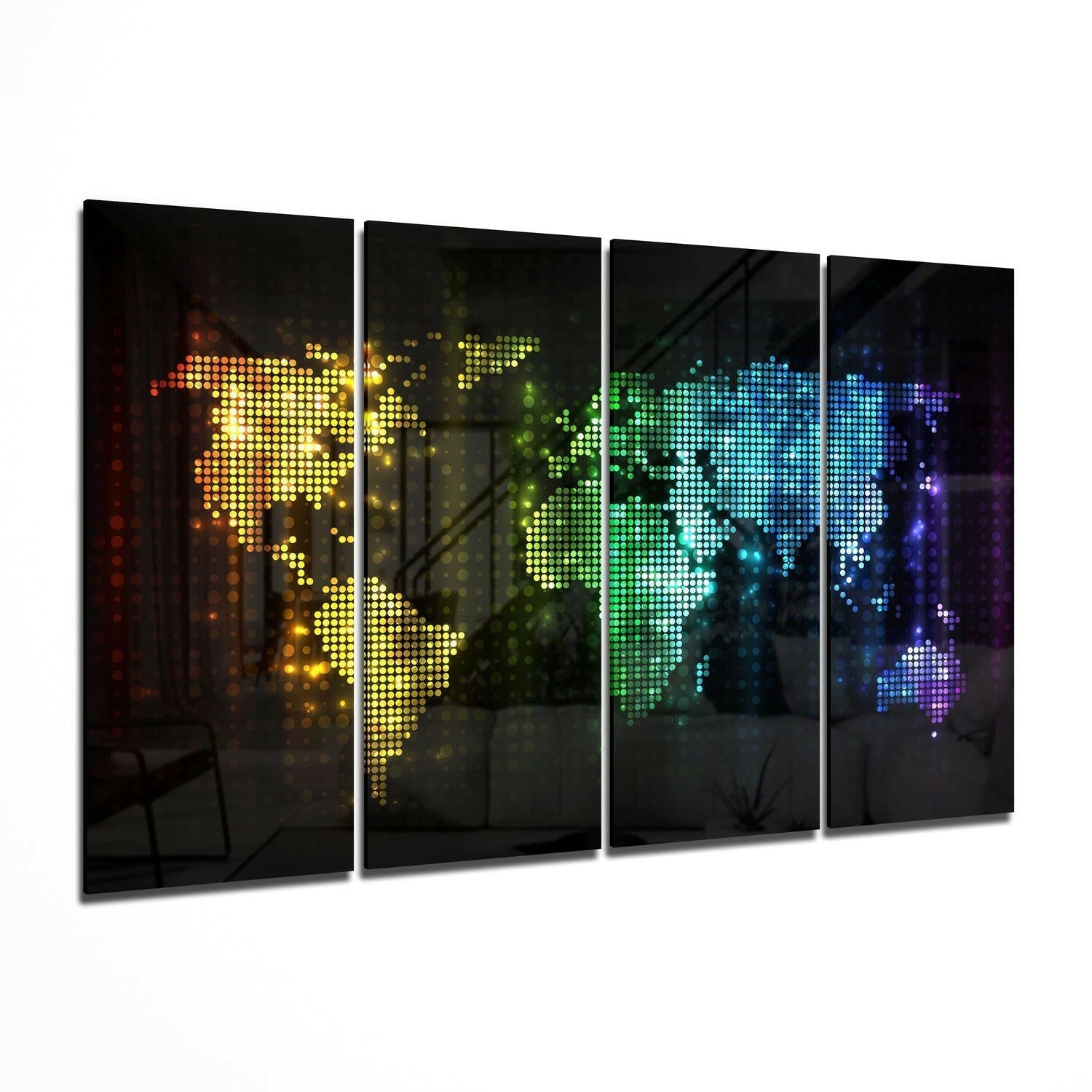 World Map 4 Pieces Mega Glass Wall Art (59"x36")