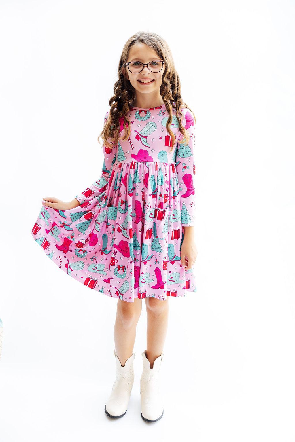 Christmas Cowgirl L/S Pocket Twirl Dress