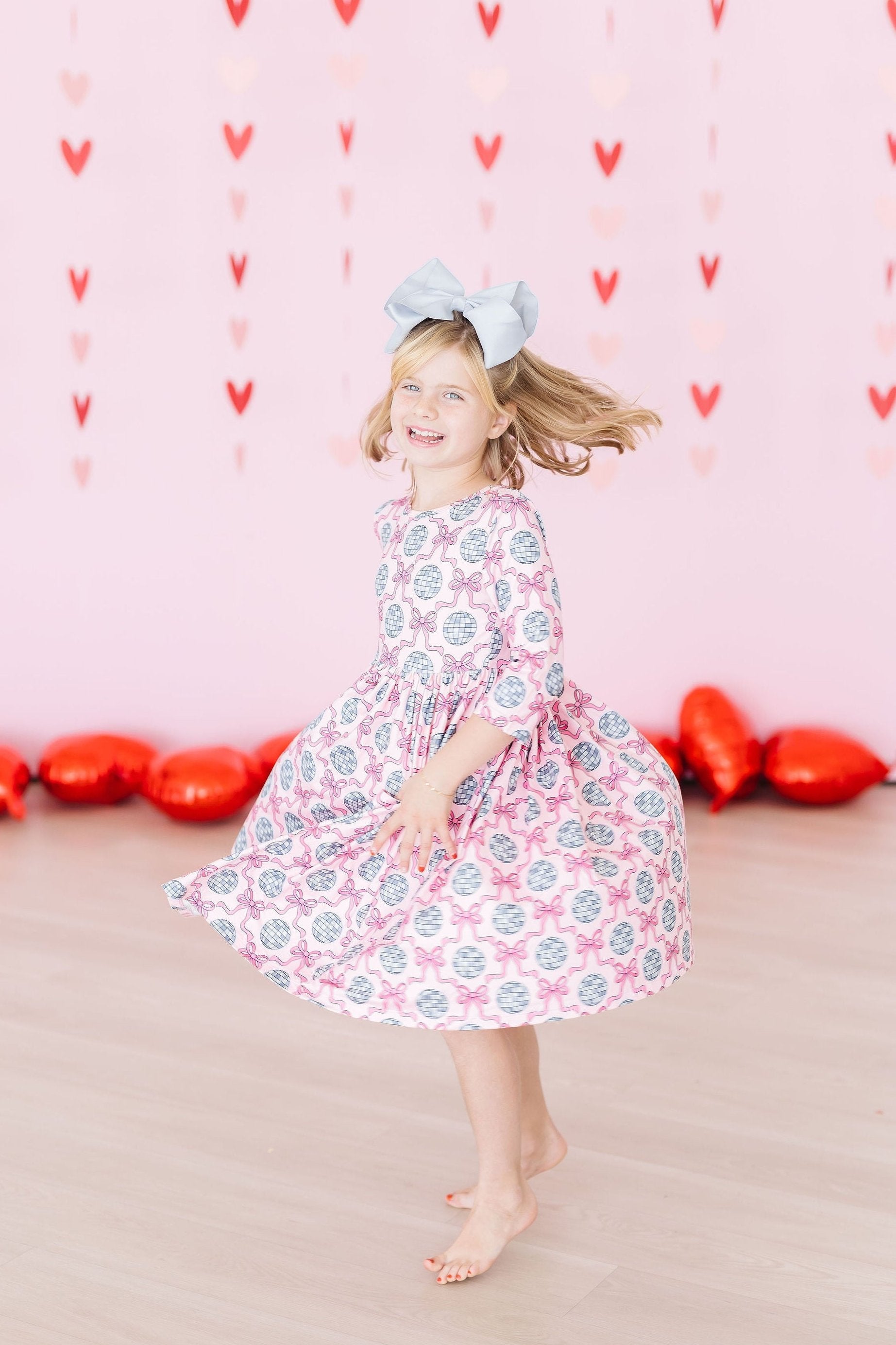 SALE Disco Bows 3/4 Sleeve Pocket Twirl Dress