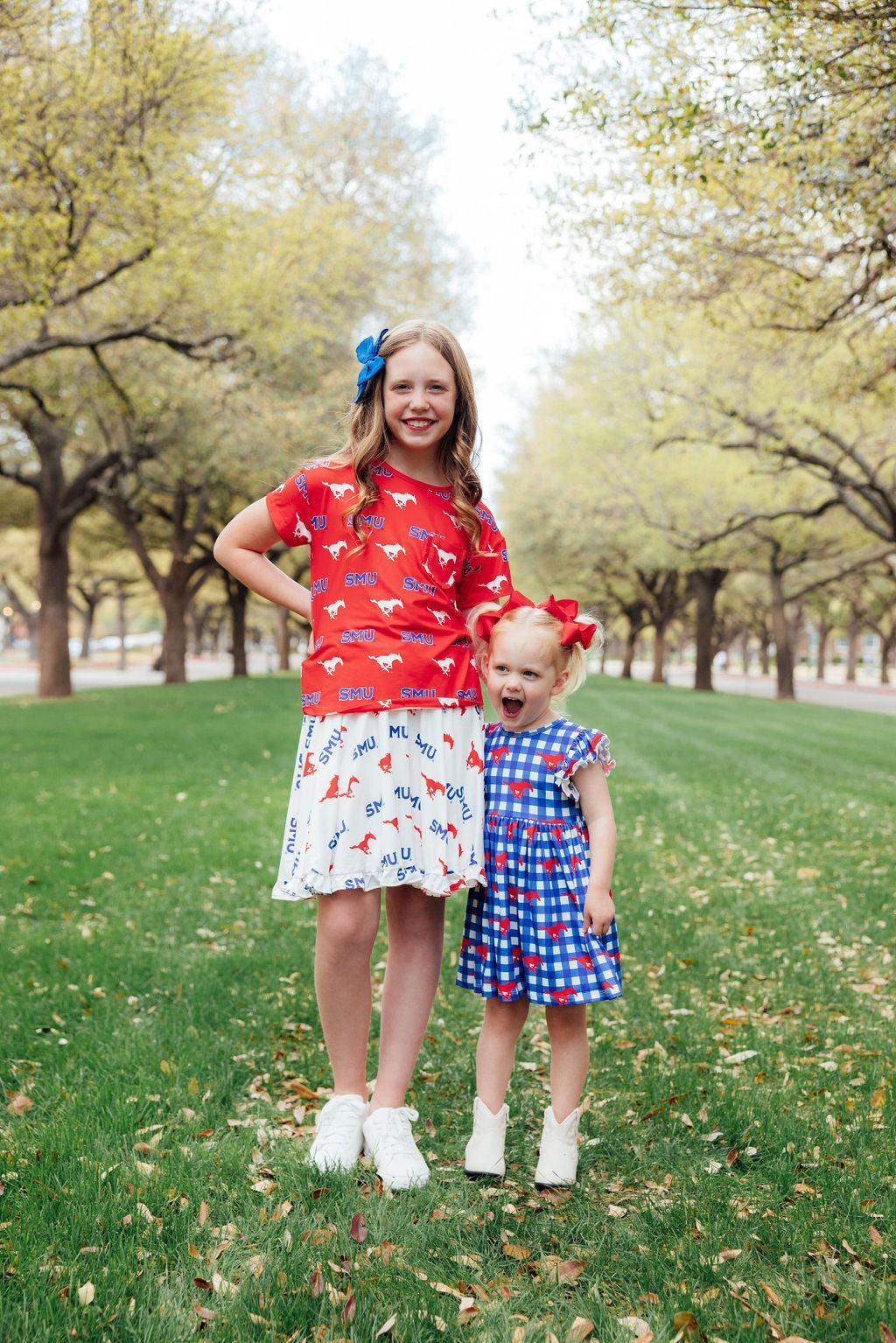SMU White Mustang Ruffle Twirl Skort