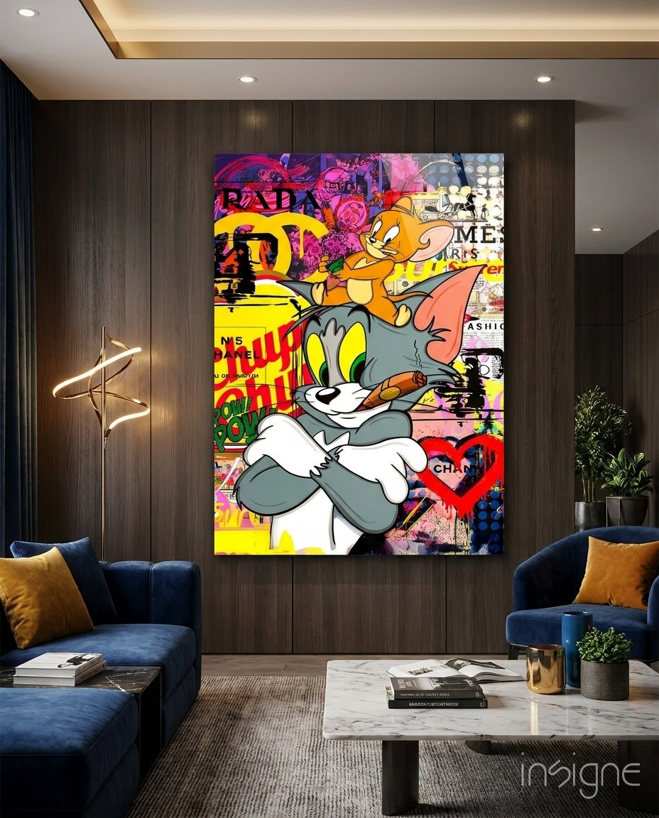 Tom and Jerry: Street Art Glass Wall Art || Designer Collection