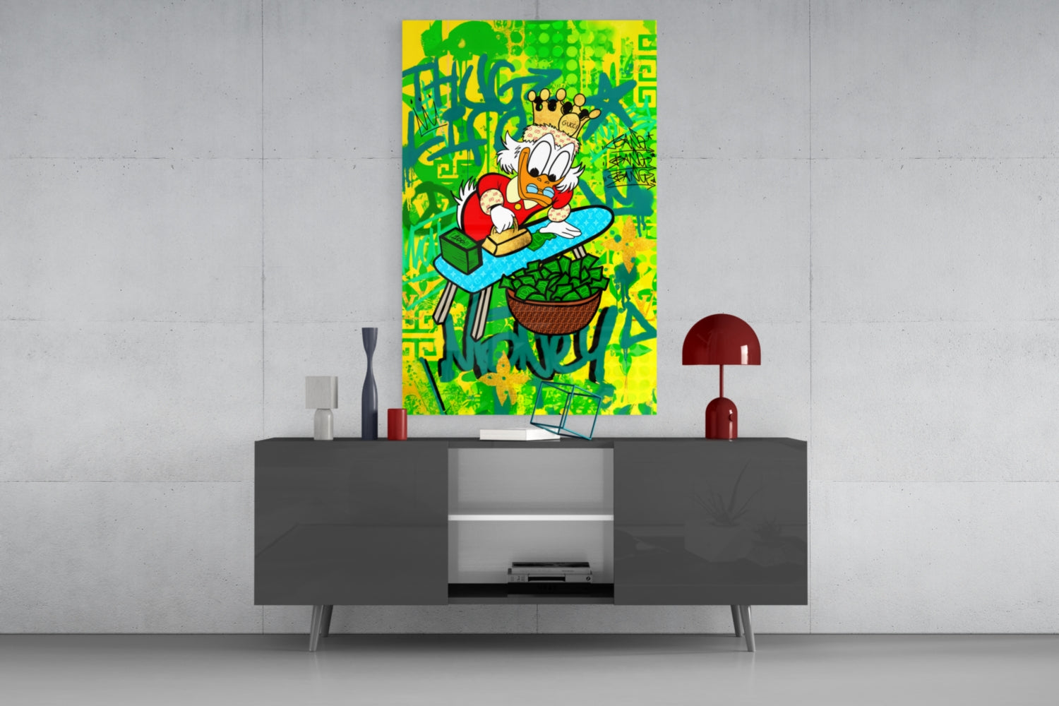 Scrooge McDuck: The Golden Throne Glass Wall Art || Designer Collection