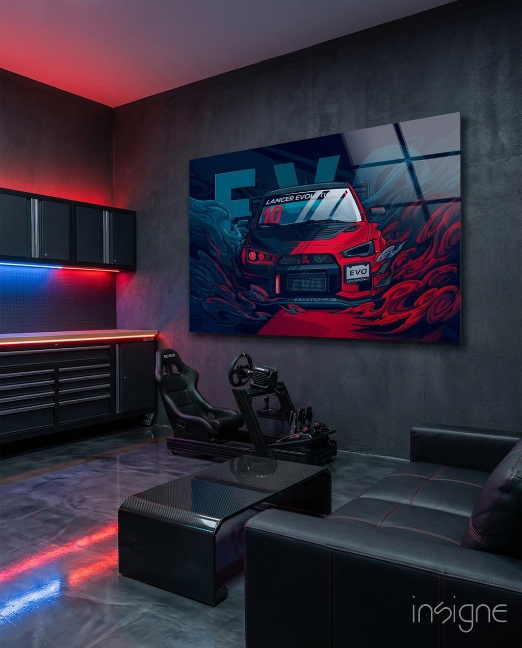 EVO X Red Storm Glass Wall Art || Designer Collection