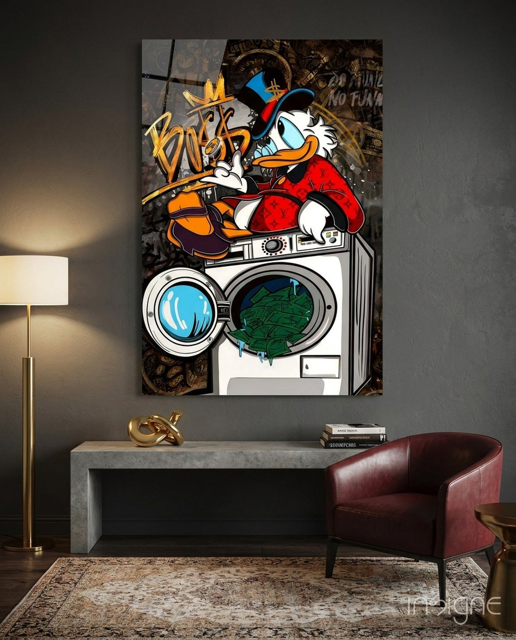 Scrooge's Money Laundering Glass Wall Art || Designer Collection