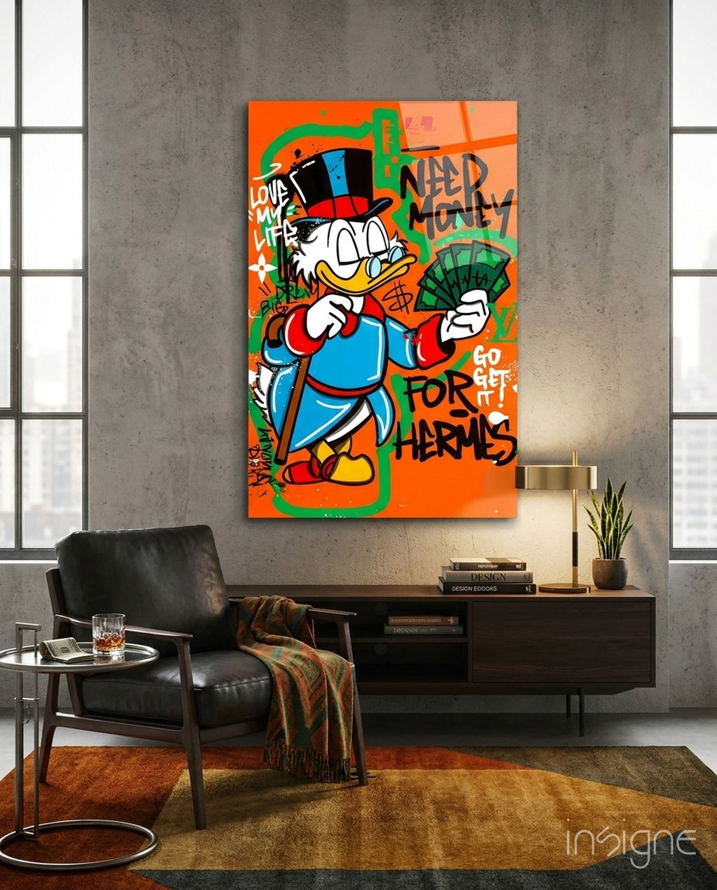 Hermes' Scrooge Glass Wall Art || Designer Collection