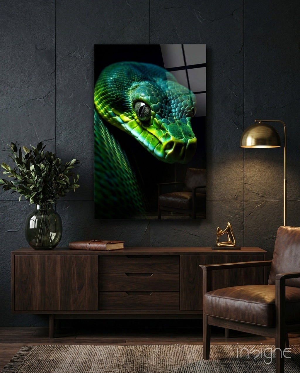 Emerald Green Viper Glass Wall Art || Designer Collection