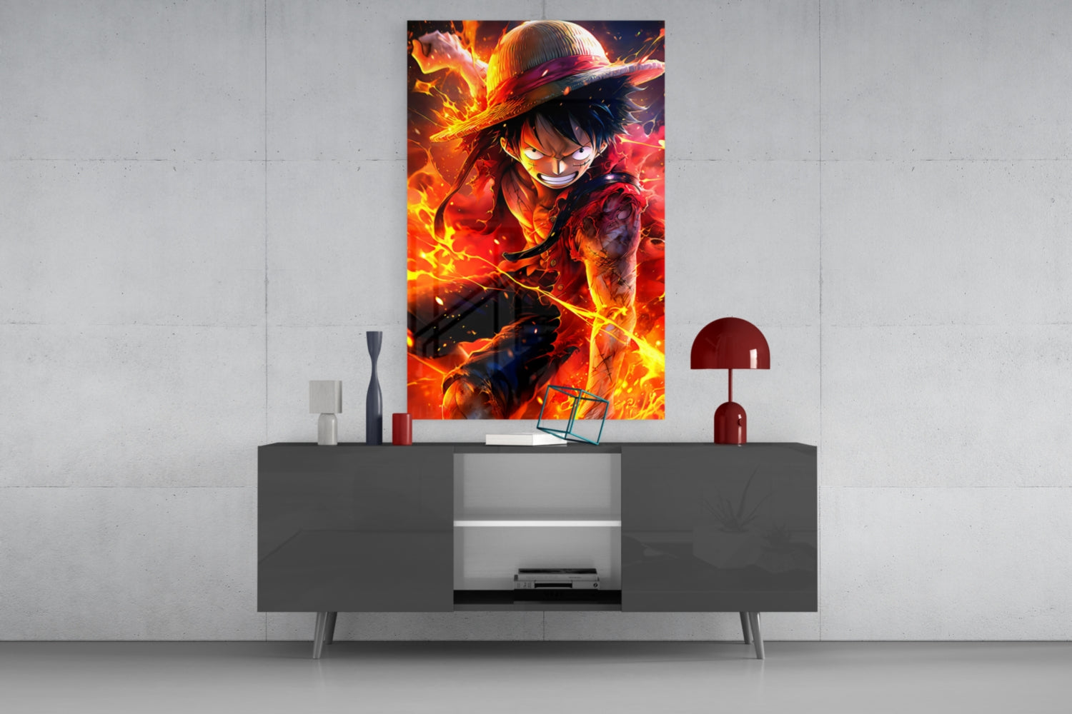 Luffy Fiery Fist Glass Wall Art || Designer Collection