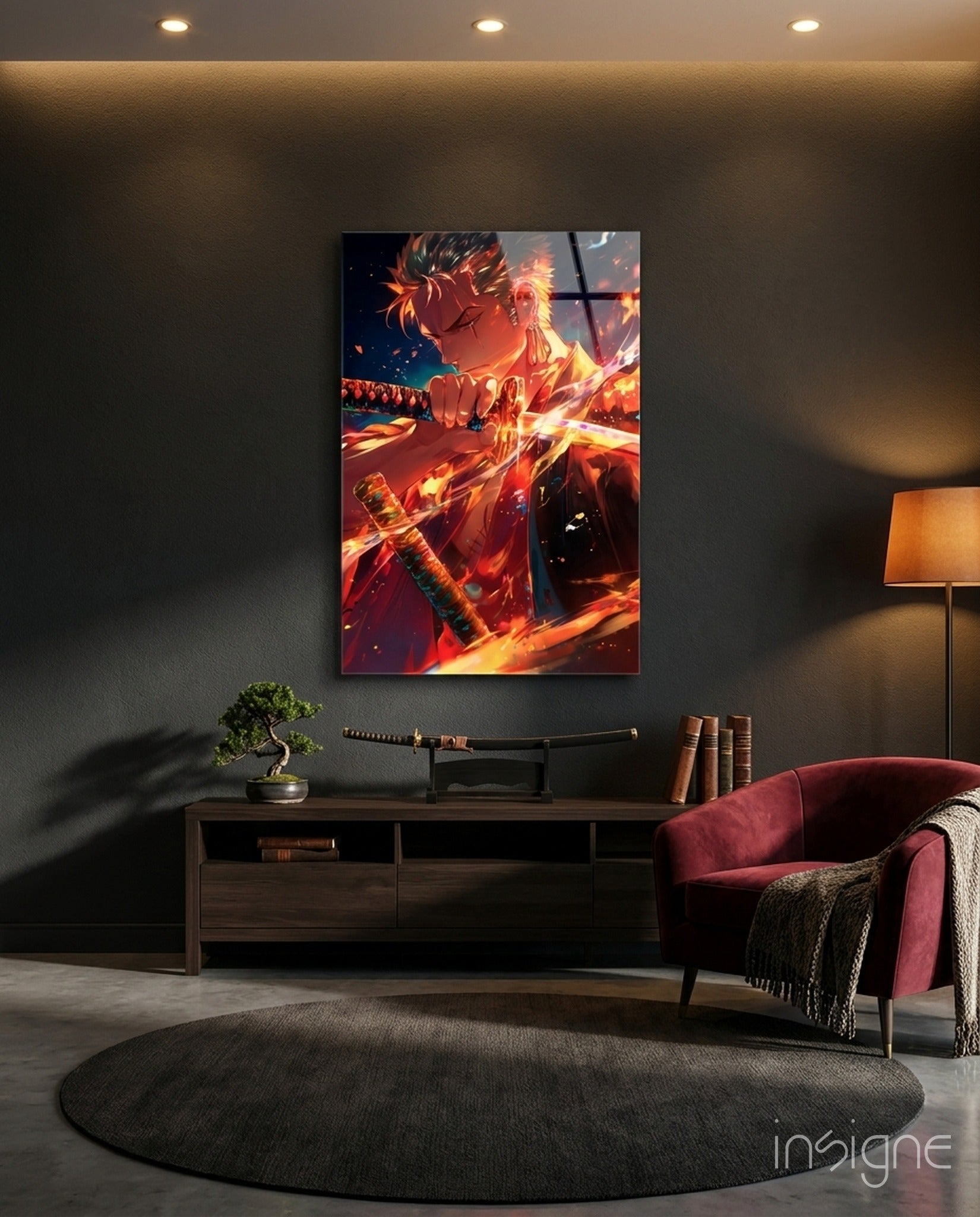 Zoro in Flames Glass Wall Art || Designer Collection