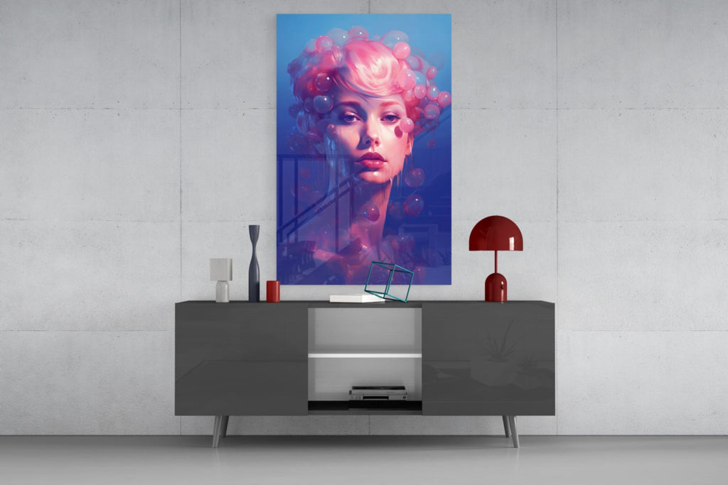 Pink Bubbles Glass Wall Art || Designer Collection