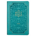 KJV Holy Bible, Giant Print Standard Size Faux Leather Red Letter Edition - Thumb Index & Ribbon Marker, King James Version, Teal Floral - Leather