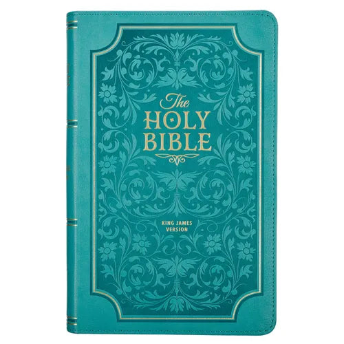 KJV Holy Bible, Giant Print Standard Size Faux Leather Red Letter Edition - Thumb Index & Ribbon Marker, King James Version, Teal Floral - Leather