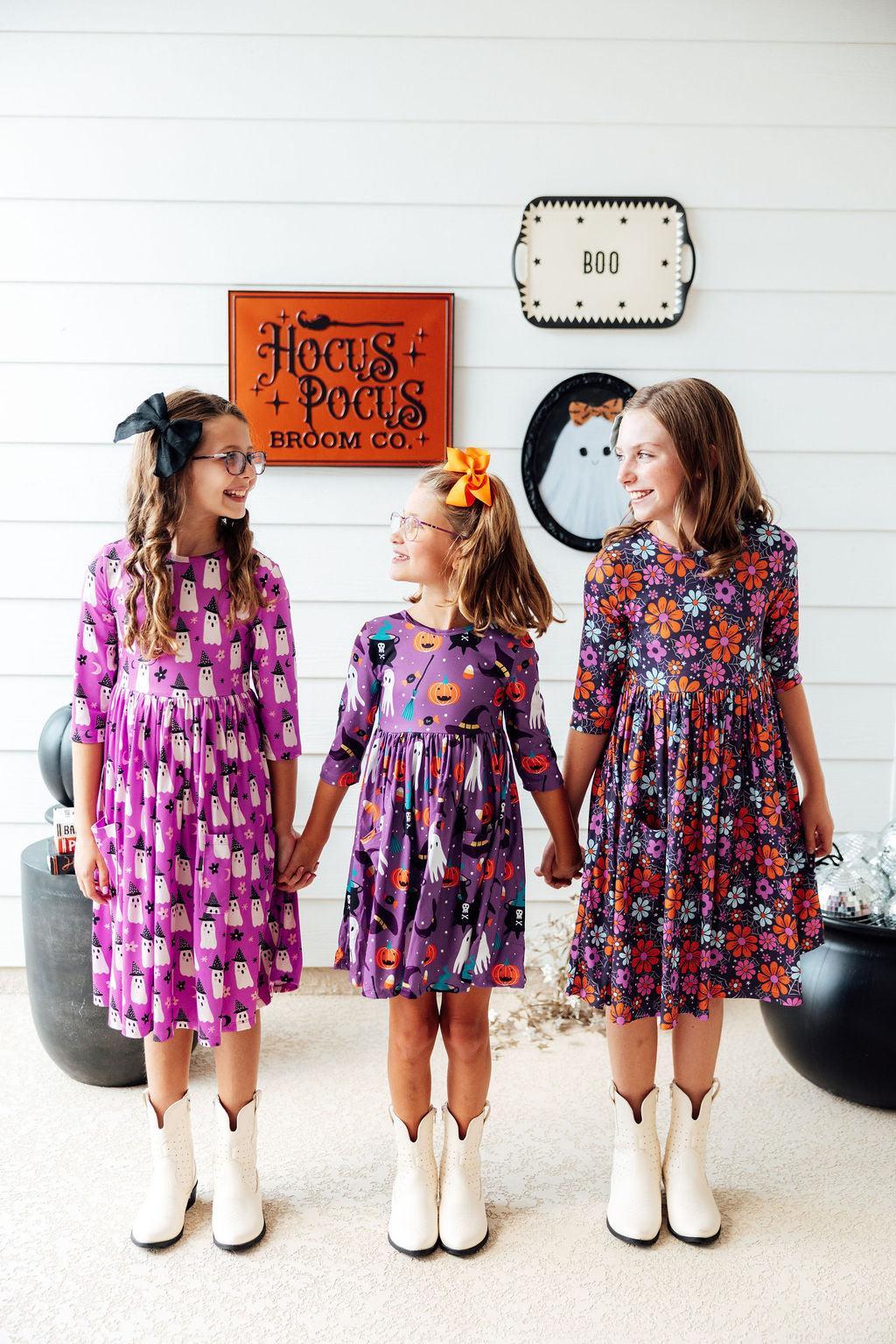 Haunted Garden 3/4 Sleeve Pocket Twirl Dress