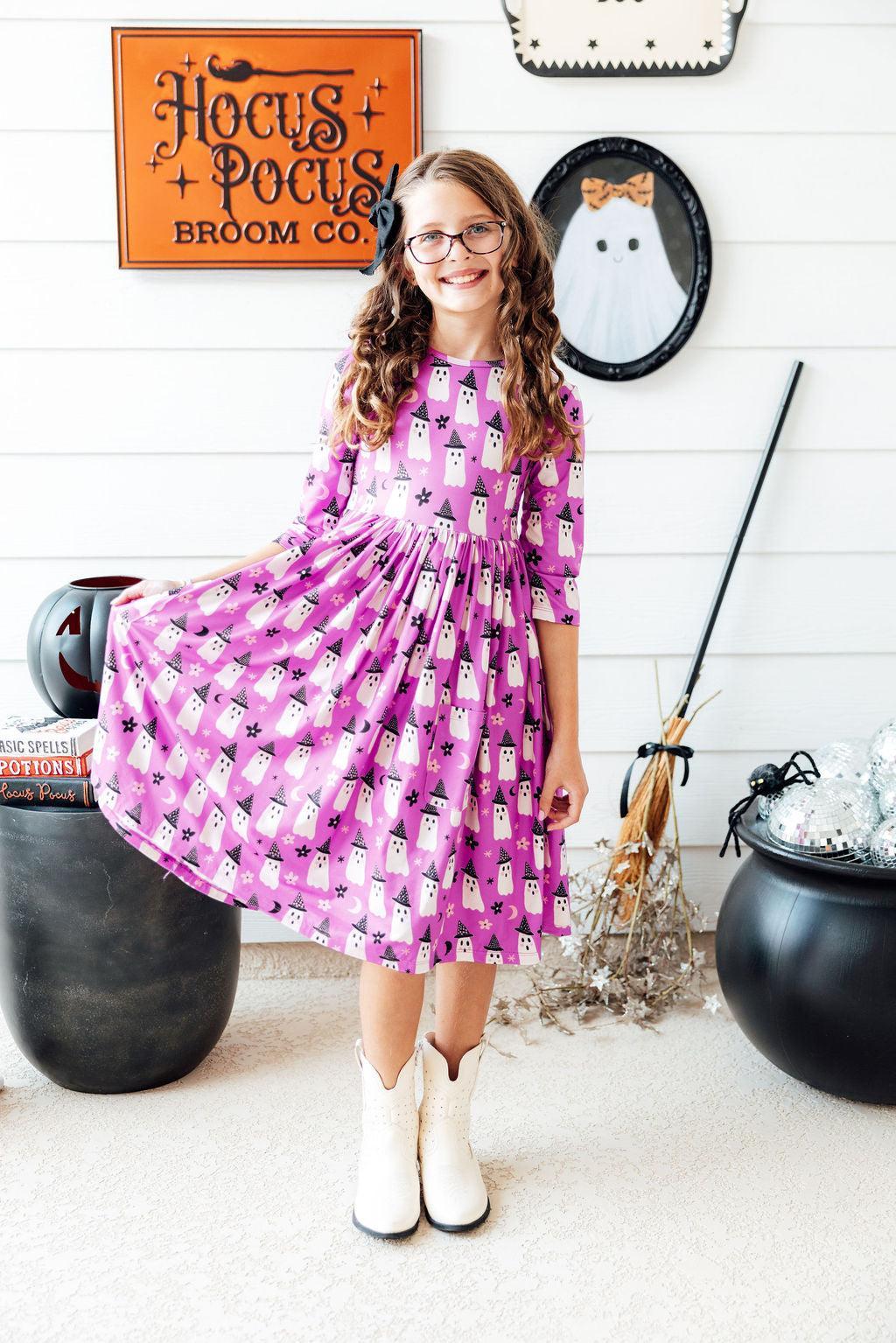 Witches Boo 3/4 Sleeve Pocket Twirl Dress