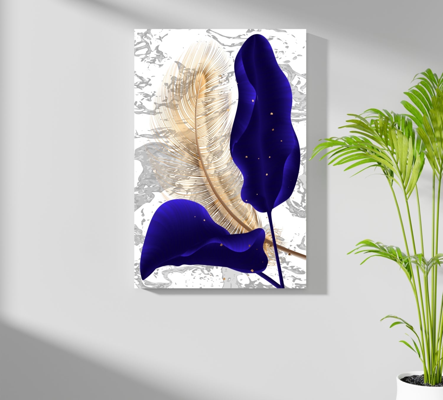 Navy Blue Leaves Aluminum Print