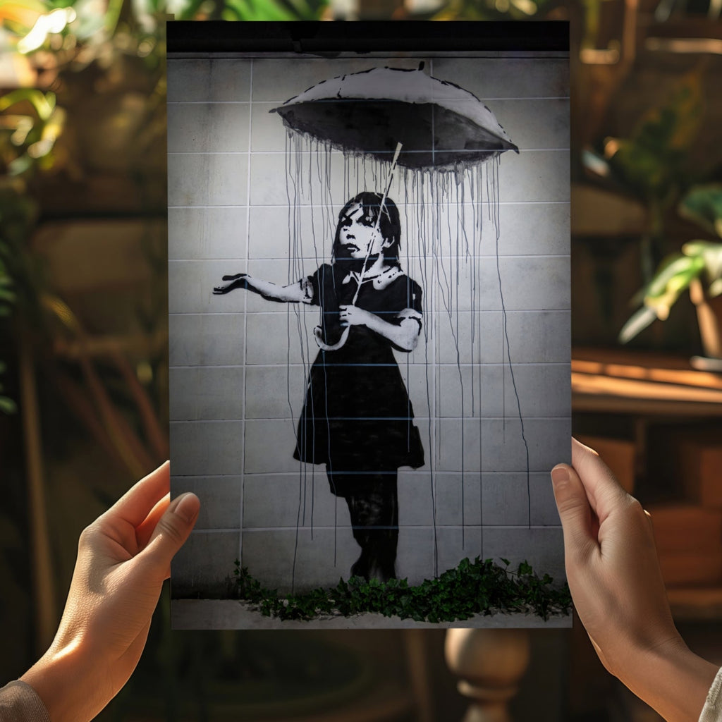 Banksy Style Rain Aluminum Print